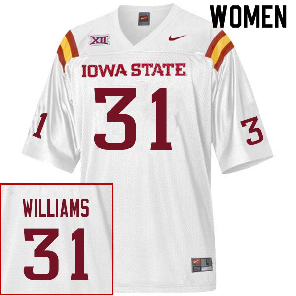Women #31 Jontez Williams Iowa State Cyclones College Football Jerseys Sale-White